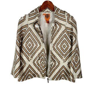 Tory Burch Cropped Blazer Diamond Pattern Women's Size 2
